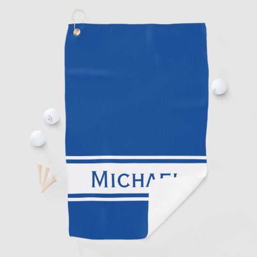 Deep Blue White Stripe Modern Name Monogram Golfhanddoek (Insitu)