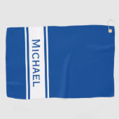 Deep Blue White Stripe Modern Name Monogram Golfhanddoek (Horizontaal)