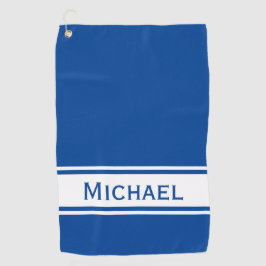 Deep Blue White Stripe Modern Name Monogram Golfhanddoek