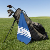 Deep Blue White Stripe Modern Name Monogram Golfhanddoek (Groen)