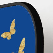 Deep Blue white white gold flower butterfly minima Pickleball Paddle (Links Detail)