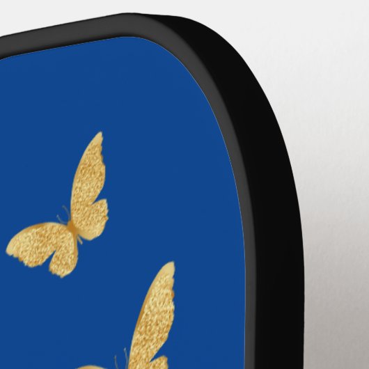 Deep Blue white white gold flower butterfly minima Pickleball Paddle (Links Detail)