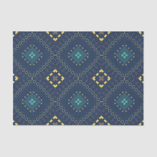 Deep Blue Yellow Ethnic Boho Tibal Mosaic Patroon Tissuepapier (Voorkant)