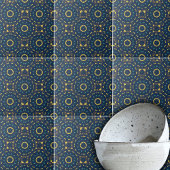 Deep Blue Yellow Mosaic Ethnic Boho Chic Patroon Tegeltje