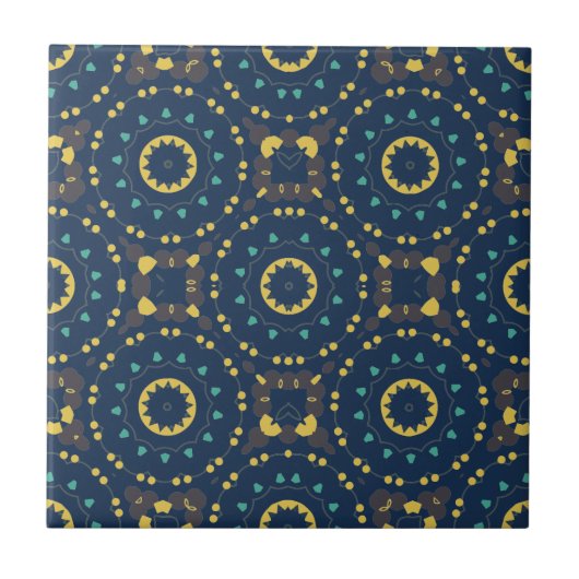 Deep Blue Yellow Mosaic Ethnic Boho Chic Patroon Tegeltje (Voorkant)