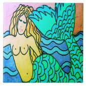 Deep Blue Zee Abstract Zeemeermin schilderij Tegeltje (Voorkant)