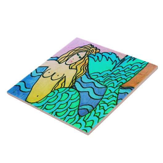 Deep Blue Zee Abstract Zeemeermin schilderij Tegeltje (Zijkant)