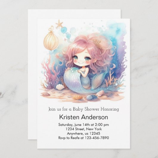 Deep Blue Zee Baby shower van de Zeemeermin Kaart (Voorkant / Achterkant)