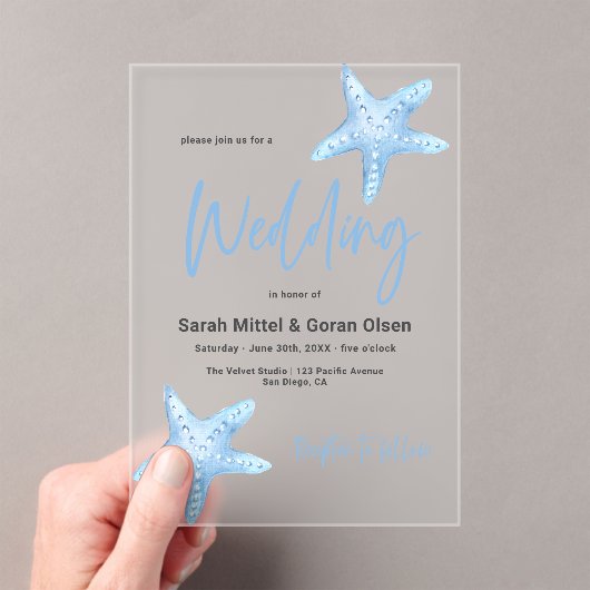 Deep Blue Zee bruiloft Acryl Uitnodigingen (Insitu (Draagbaar))