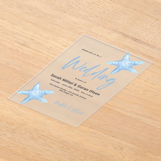 Deep Blue Zee bruiloft Acryl Uitnodigingen (Laagn)