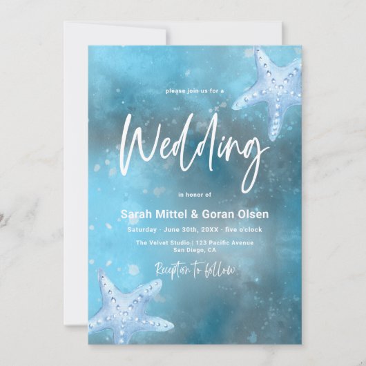 Deep Blue Zee bruiloft Kaart (Voorkant)