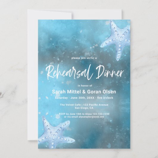 Deep Blue Zee bruiloft repetitie diner Kaart (Voorkant)