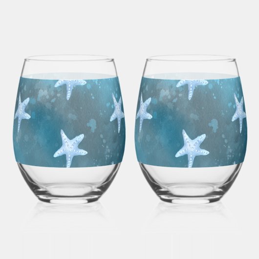 Deep Blue Zee bruiloft Wijnglas Zonder Voet (Achterkant)