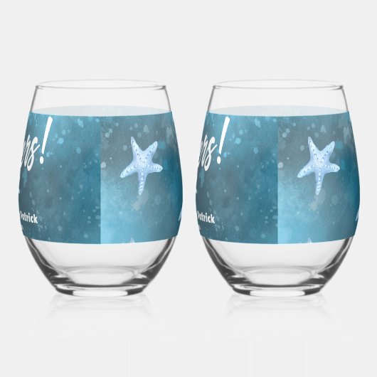 Deep Blue Zee bruiloft Wijnglas Zonder Voet (Links)