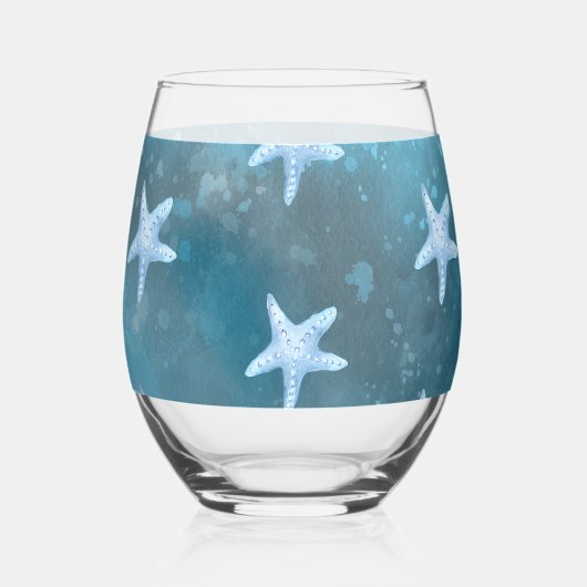 Deep Blue Zee bruiloft Wijnglas Zonder Voet (Achterkant)