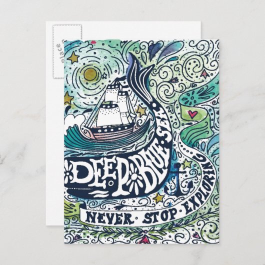 Deep Blue Zee |Stop nooit met verkennen Briefkaart (Voorkant / Achterkant)