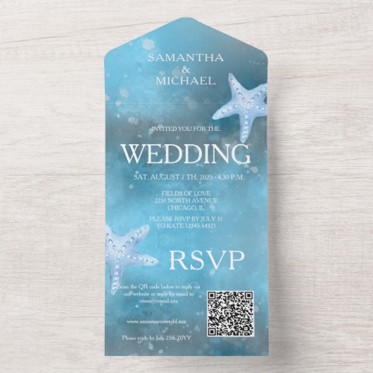 Deep Blue Zee Weddenschap in één uitnodiging (Binnen)