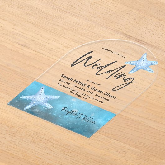 Deep Blue Zee Wedding Arch Acryl Uitnodigingen (Laagn)