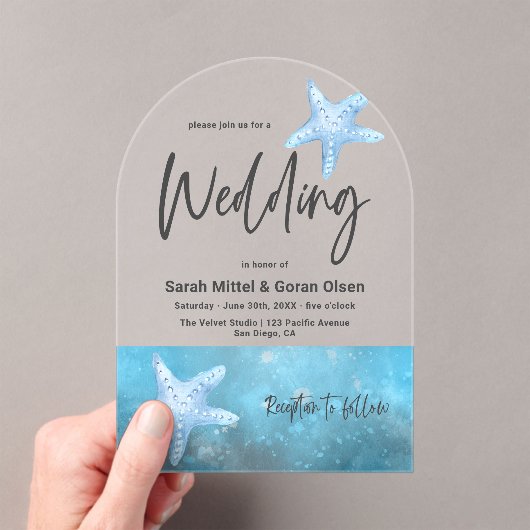 Deep Blue Zee Wedding Arch Acryl Uitnodigingen (Insitu (Draagbaar))