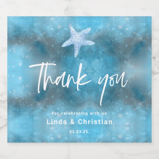 Deep Blue Zee Zomerbruiloft Sparkling Wijnetiket (Enkel label)