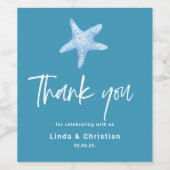 Deep Blue Zee Zomerbruiloft Wijn Etiket (Enkel label)