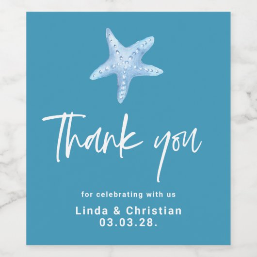 Deep Blue Zee Zomerbruiloft Wijn Etiket (Enkel label)