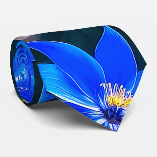 Deep Bluish Flowers Pattern Stropdas (Opgerold)