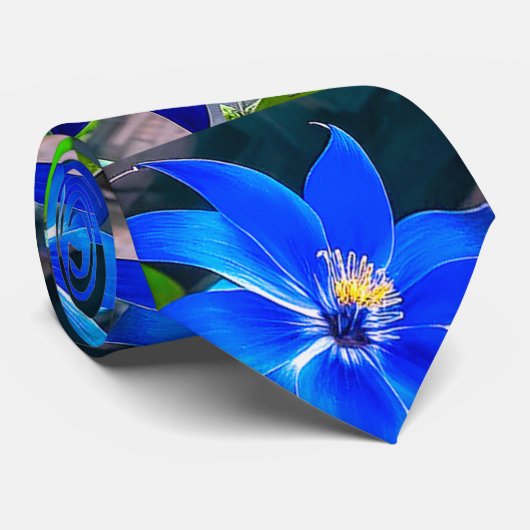 Deep Bluish Flowers Pattern Stropdas (Opgerold)