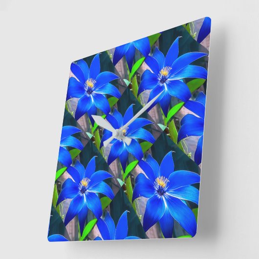 Deep Bluish Flowers Pattern Vierkante Klok (Hoek)