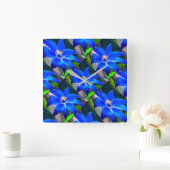 Deep Bluish Flowers Pattern Vierkante Klok (Huis)