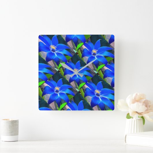 Deep Bluish Flowers Pattern Vierkante Klok (Huis)