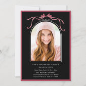 Deep Blush Bow Graduation Party Arch Photo Black Kaart (Voorkant)