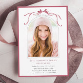 Deep Blush Bow Graduation Party Arch Photo Minimal Kaart