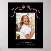 Deep Blush Bow Graduation Party Welcome Black Poster (Voorkant)
