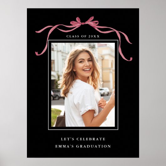 Deep Blush Bow Graduation Party Welcome Black Poster (Voorkant)