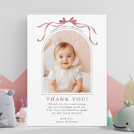 Deep Blush Pink Bow Birthday Arch Photo Bedankkaart