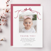 Deep Blush Pink Bow Birthday Photo Bedankkaart