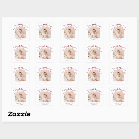 Deep Blush Pink Bow Birthday Thank You Vierkante Sticker (Vel)