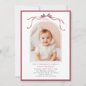Deep Blush Pink Bow Girl 1st Birthday Arch Photo Kaart (Voorkant)