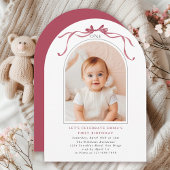Deep Blush Pink Bow Girl 1st Birthday Arch Photo Kaart