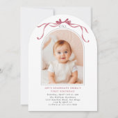 Deep Blush Pink Bow Girl 1st Birthday Arch Photo Kaart (Voorkant)