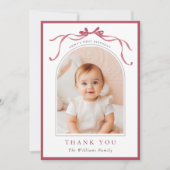 Deep Blush Pink Bow Minimal Birthday Photo Bedankkaart (Voorkant)