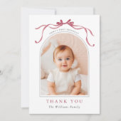 Deep Blush Pink Bow Simple Birthday Photo  Bedankkaart (Voorkant)