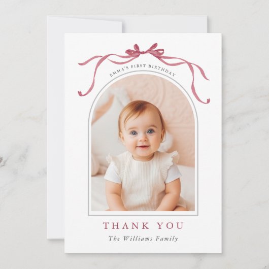 Deep Blush Pink Bow Simple Birthday Photo  Bedankkaart (Voorkant)