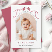 Deep Blush Pink Bow Simple Birthday Photo  Bedankkaart