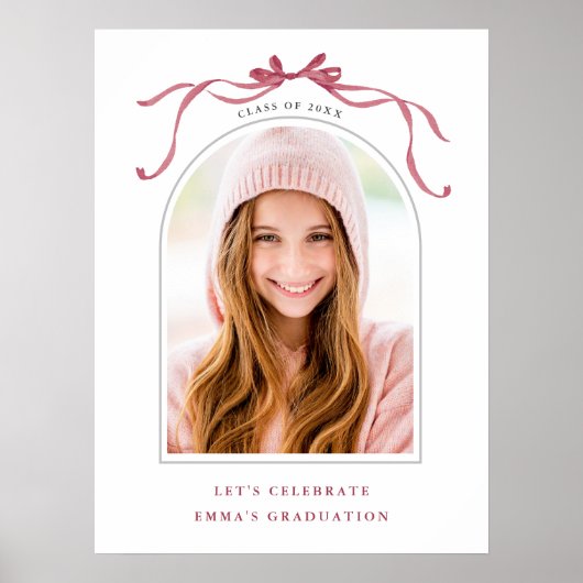 Deep Blush Ribbon Bow Graduation Party Welcome Poster (Voorkant)