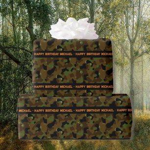 Deep Bossen Camo Tekst toevoegen & Naam Verjaardag Cadeaupapier