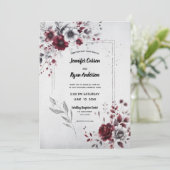 Deep Bourgogne Silver Grey Waterverf Bloemen Kaart (Staand voorkant)