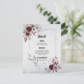 Deep Bourgogne Zilvergrijs Waterverf Bloemen Custo Informatiekaartje (Staand voorkant)