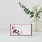 Deep Bourgogne Zilvergrijs Waterverf Bloemen Custo Plaatskaartje (Staand voorkant)